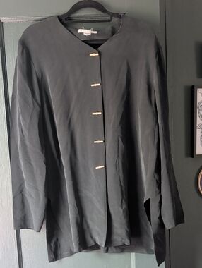 Vintage 80s Shomi Black Long-Sleeve  with Gold Toggle Buttons 100% Silk